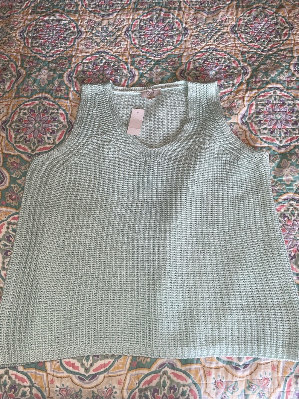 LOFT Outlet Aqua  Knit Sweater Tank XL NWT